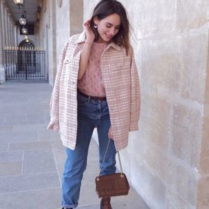 Jacquard Weave Jacket Shacket Powder Pink Lined